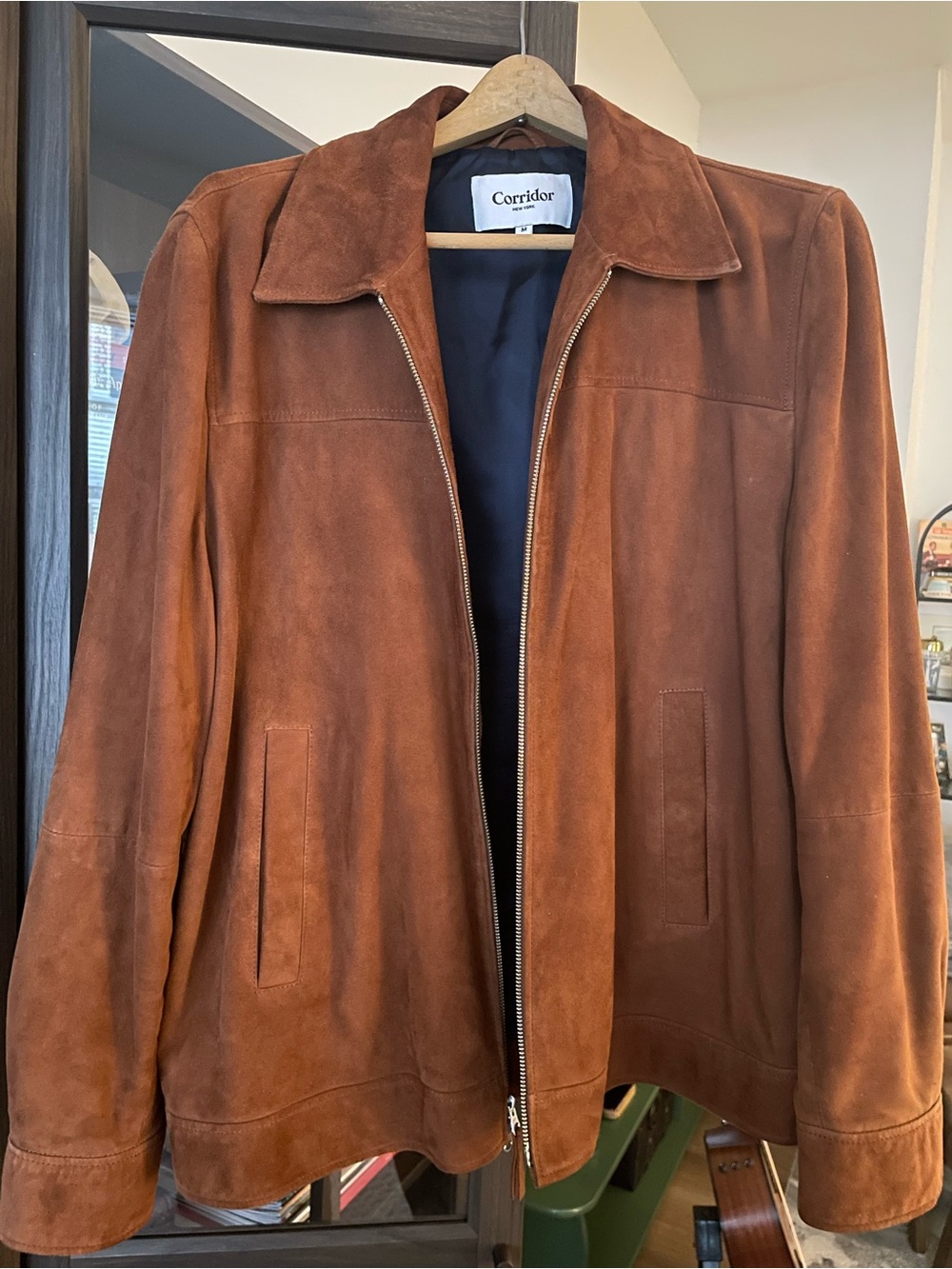 Corridor Men’s Suede Bomber Jacket in Chestnut Brown